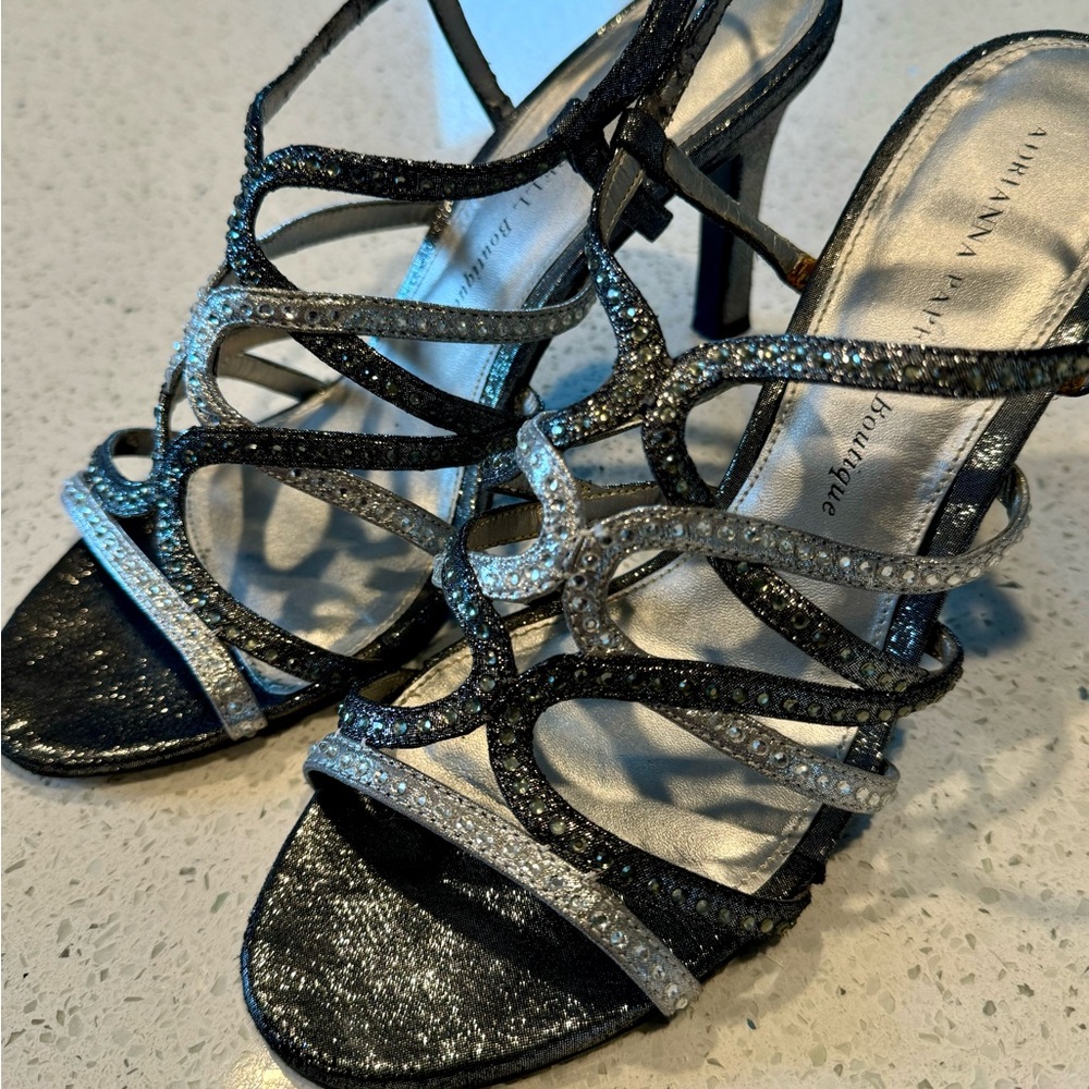 Silver and Black Sling-back Dress Heels